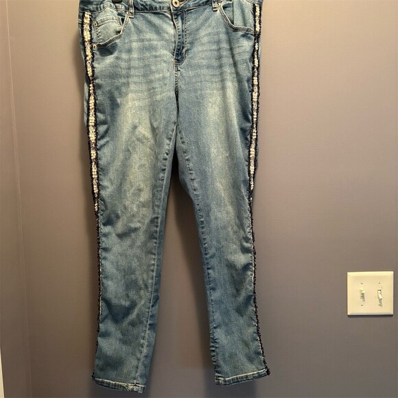 Ashley Stewart Denim - Ashley Stewart Jeans Womens Plus Size 16 Blue Skinny Pearl Beaded Stripe